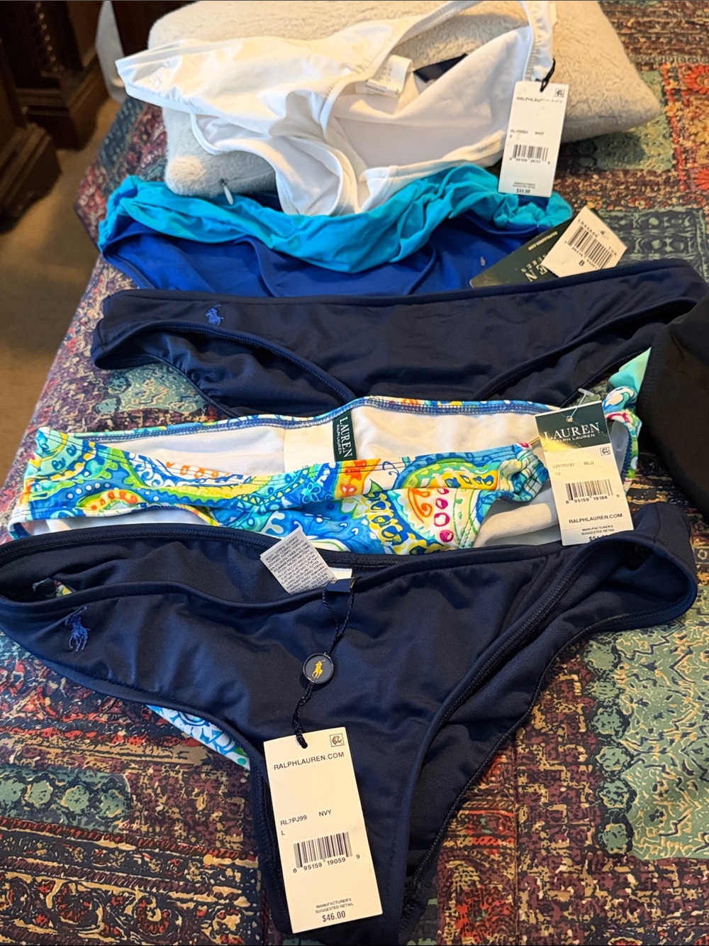 Ralph Lauren Women's Navy, White & Turquoise Bikini Bottoms Set